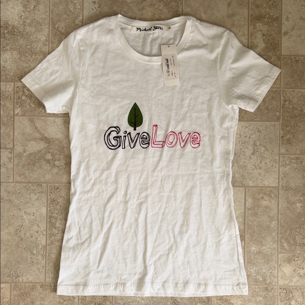 Michael Stars White Tee with Colorful 'Give Love' Design